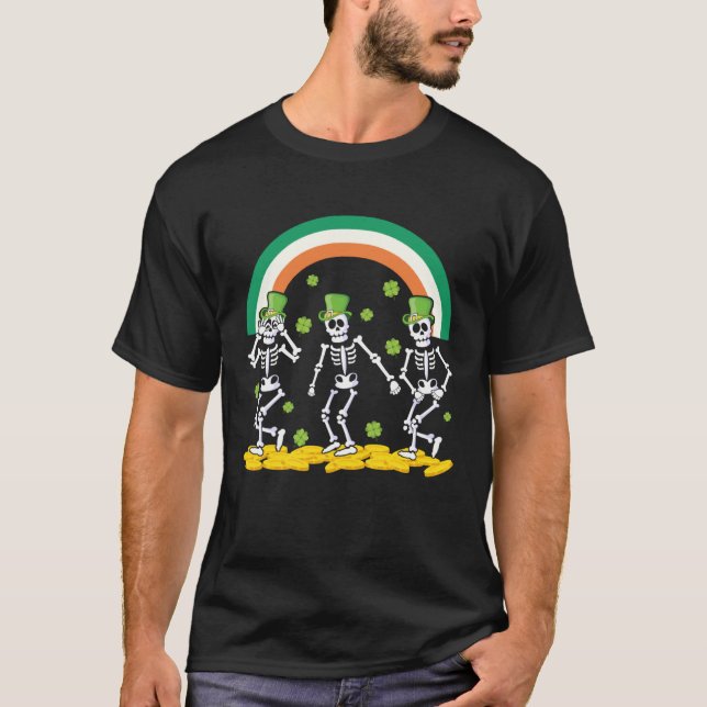 Funny Skeleton Leprechaun Griddy Dance St Patricks T Shirt (Framsida)
