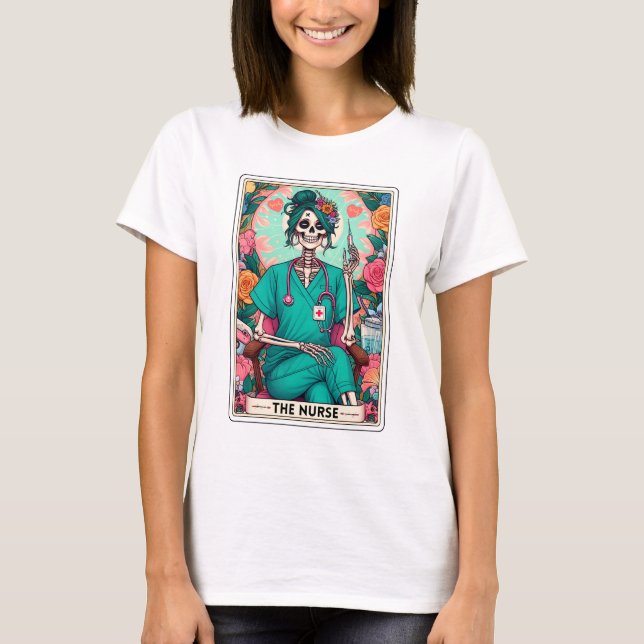 Funny Skeleton Nurse Tarot T Shirt (Framsida)