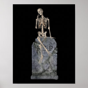 Funny Skeleton på Gravsten Halloween Poster