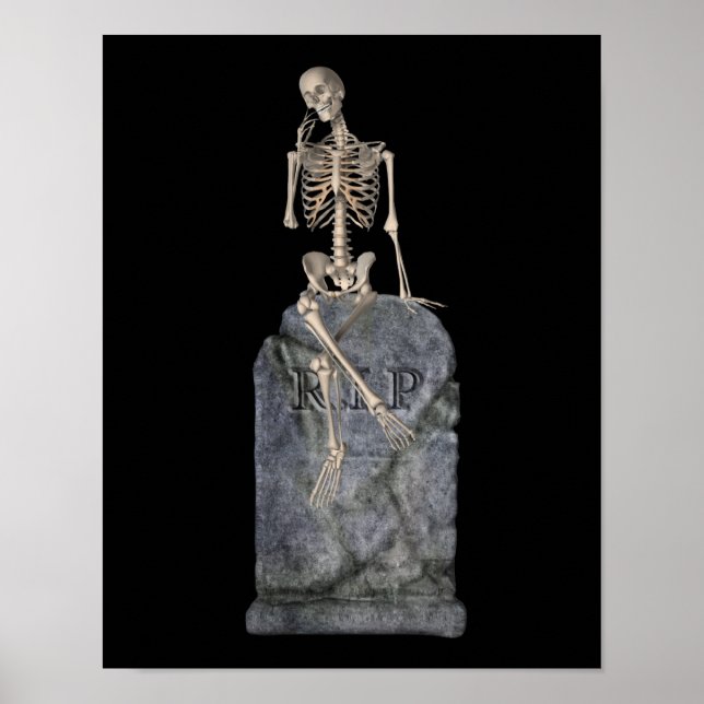 Funny Skeleton på Gravsten Halloween Poster (Framsidan)