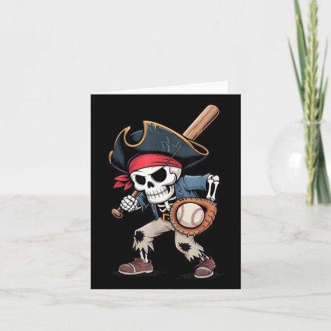 Funny Skeleton Pirat Baseball Halloween Costume B Kort (Framsida)