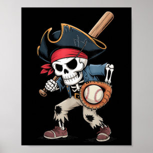 Funny Skeleton Pirat Baseball Halloween Costume B Poster