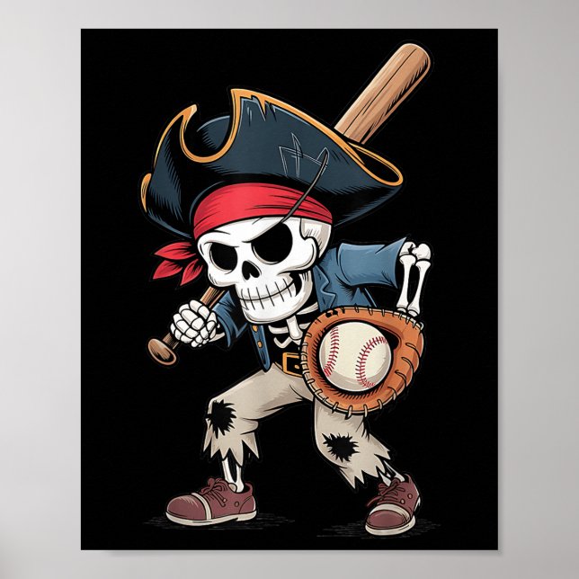 Funny Skeleton Pirat Baseball Halloween Costume B Poster (Framsidan)