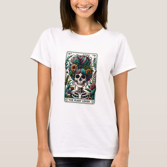Funny Skeleton Plant Älskare Tarot T Shirt (Framsida)