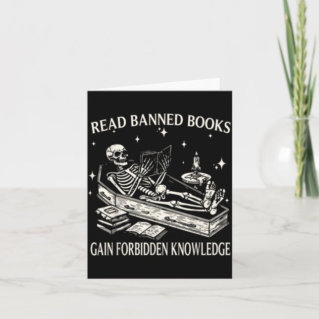 Funny Skeleton Read Banned Books Gain Forbidden Kn Kort (Framsida)