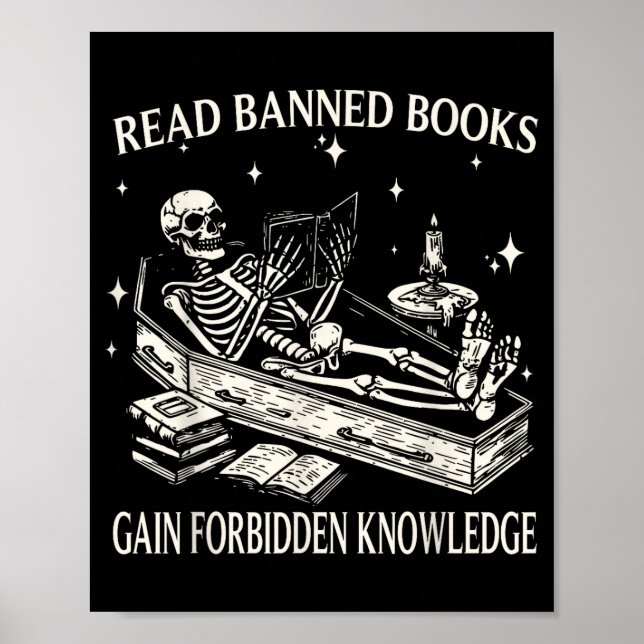 Funny Skeleton Read Banned Books Gain Forbidden Kn Poster (Framsidan)