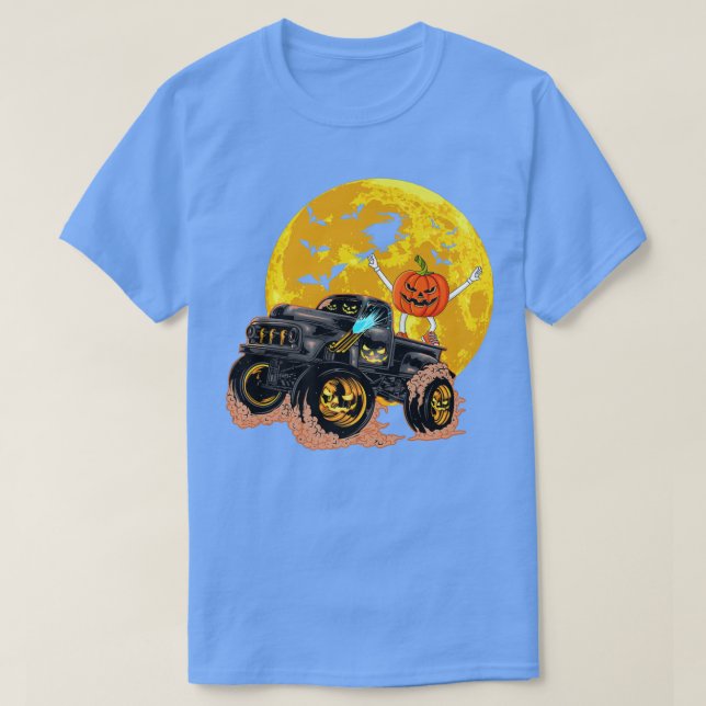 Funny Skeleton Riding Monster Lastbil Halloween-ko T Shirt (Design framsida)