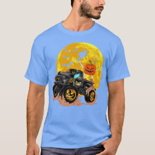 Funny Skeleton Riding Monster Lastbil Halloween-ko T Shirt