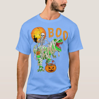 Funny Skeleton Riding Tre Dinosaur Pumpkin Hallowe T Shirt