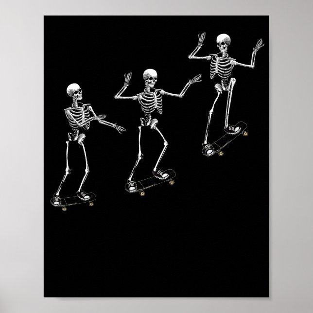 Funny Skeleton Skateboard Shirt Poster (Framsidan)