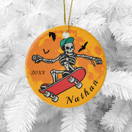 Funny Skeleton Skater Boy Namn Julgransprydnad Keramik