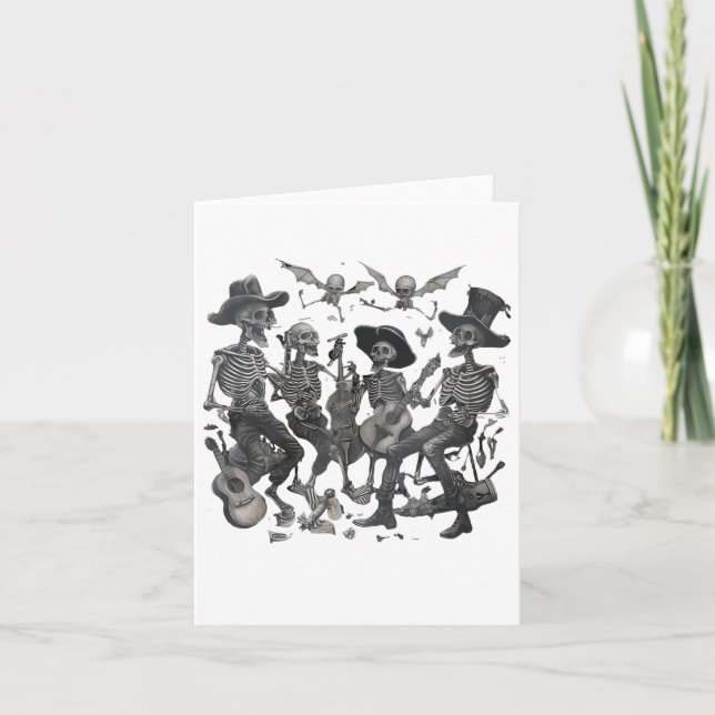 Funny Skeleton Skull Dancing Singing Rock musik Ba Kort (Framsida)