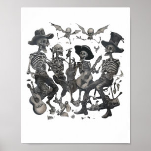 Funny Skeleton Skull Dancing Singing Rock musik Ba Poster