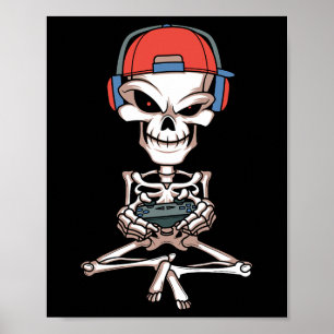 Funny Skeleton Skull Video Gamer Halloween-enhet-e Poster
