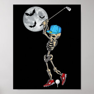 Funny Skeleton spelar Golf Golfing Lycklig Hallowe Poster