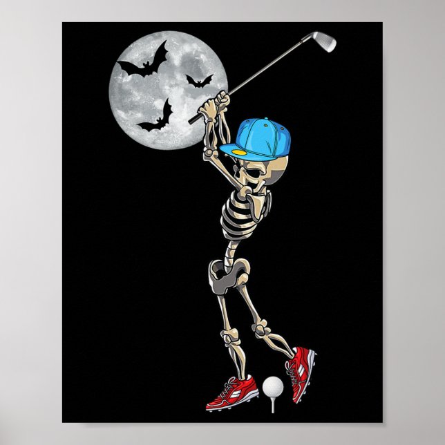 Funny Skeleton spelar Golf Golfing Lycklig Hallowe Poster (Framsidan)