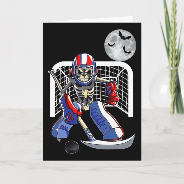 Funny Skeleton spelar Ice Hockey Happy halloween Kort (Framsida)