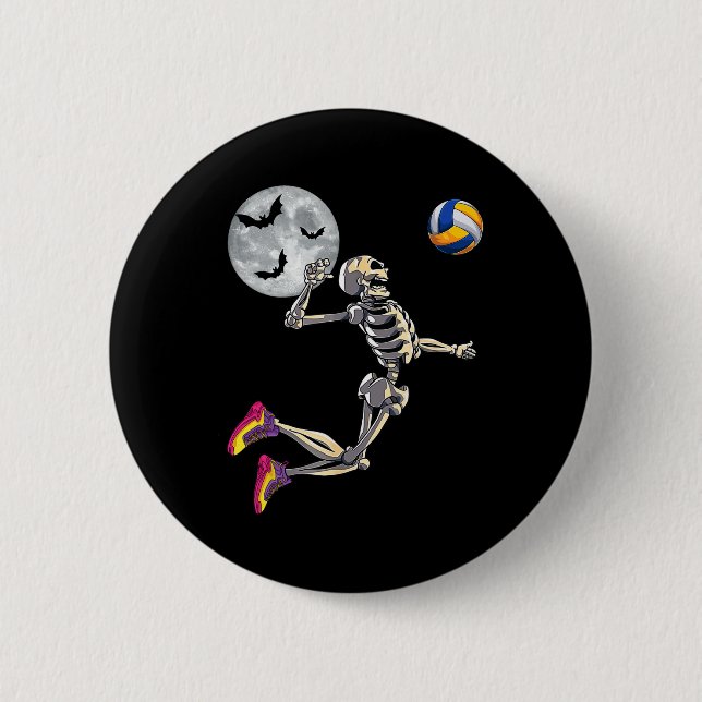 Funny Skeleton spelar Volleyll Happy halloween Da Knapp (Framsida)