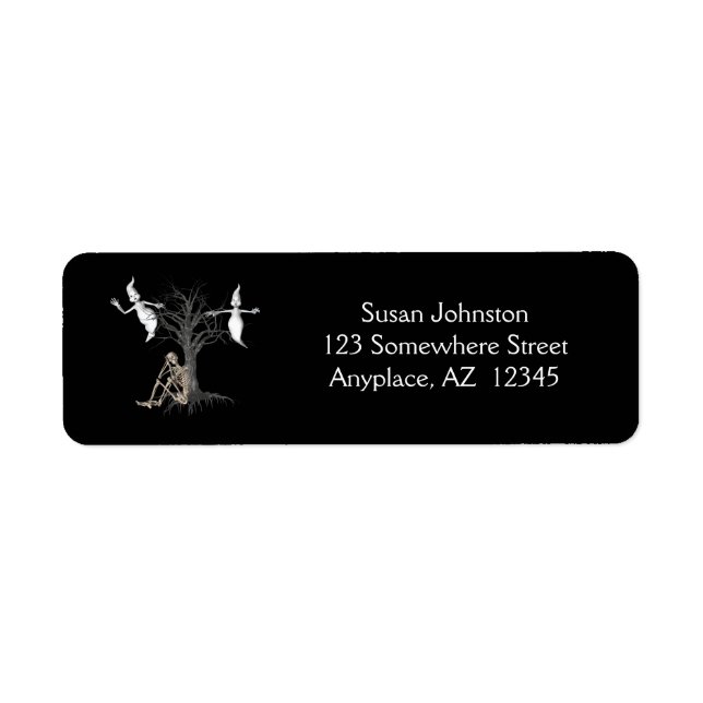 Funny Skeleton Spöken Halloween Adress Returadress Etikett (Framsidan)
