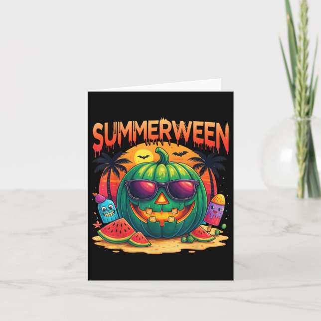 Funny Skeleton Summer Summerween Watermelon Jack-o Kort (Framsida)