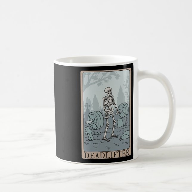 Funny Skeleton Tarot Card Deadlifter Bodybuilding Kaffemugg (Höger)