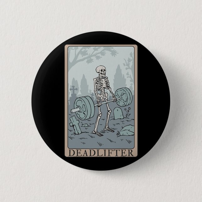 Funny Skeleton Tarot Card Deadlifter Bodybuilding Knapp (Framsida)