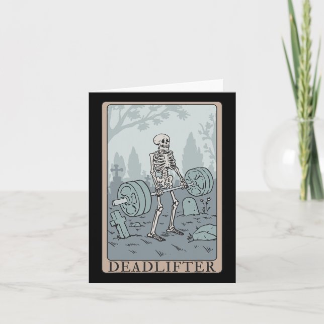 Funny Skeleton Tarot Card Deadlifter Bodybuilding Kort (Framsida)