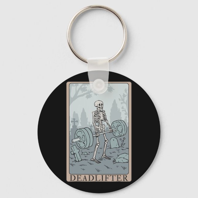 Funny Skeleton Tarot Card Deadlifter Bodybuilding Nyckelring (Framsida)