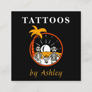 Funny Skeleton Tattoo Artist Kreativ Social Media Fyrkantigt Visitkort