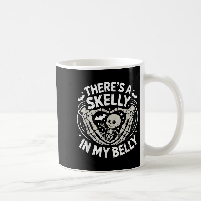 Funny Skeleton There's Skelly In My Belly Pregnant Kaffemugg (Höger)