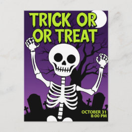 Funny Skeleton Trick or Treat Party Helg Vykort