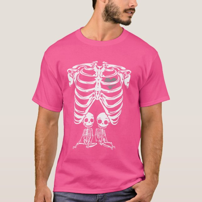 Funny Skeleton Twin Gravid Gift Gravid Hallow T Shirt (Framsida)