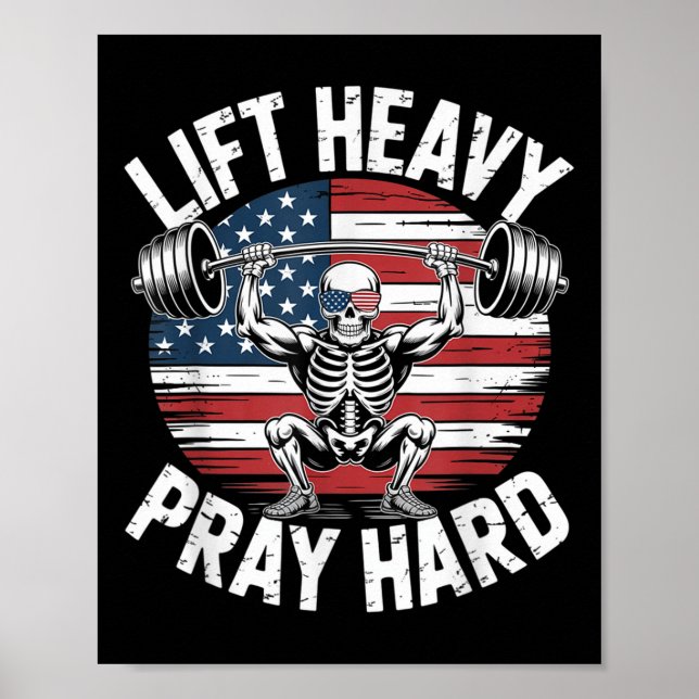 Funny Skeleton Us Hiss Heavy Pray Hard Gym Ch Poster (Framsidan)