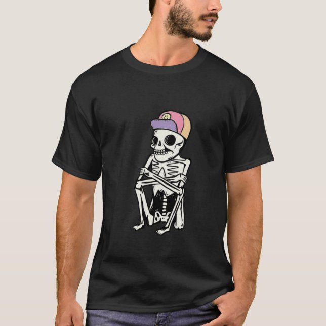 Funny Skeleton väntar T Shirt (Framsida)