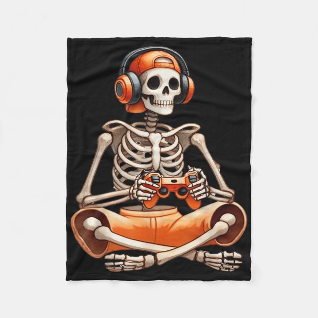 Funny Skeleton Video Game Halloween-spelspelare B Fleecefilt (Framsidan)