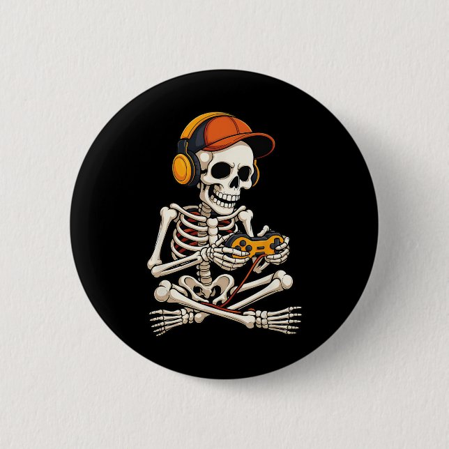 Funny Skeleton Video Game Halloween-spelspelare B Knapp (Framsida)