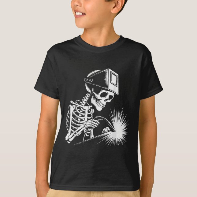 Funny Skeleton Welding Älskare Spooky Halloween We T Shirt (Framsida)
