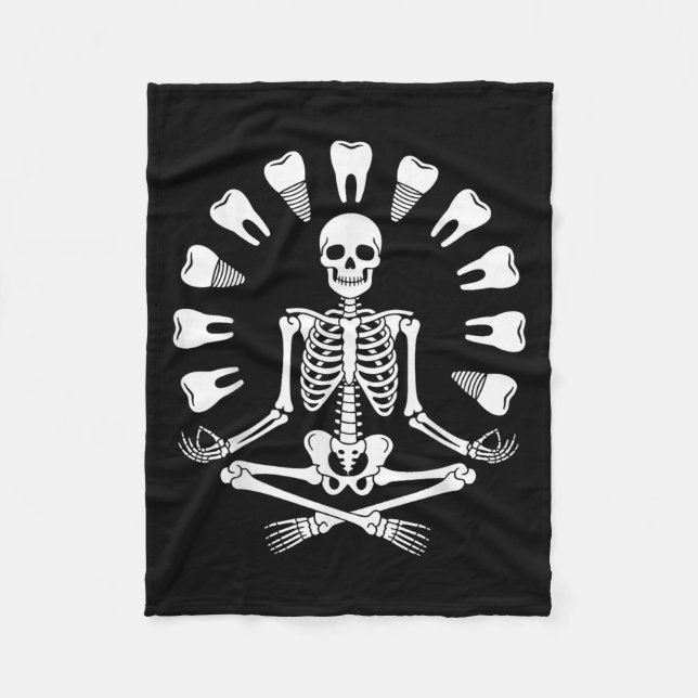 Funny Skeleton Yoga Dentist Tooth Dental Hygienist Fleecefilt (Framsidan)