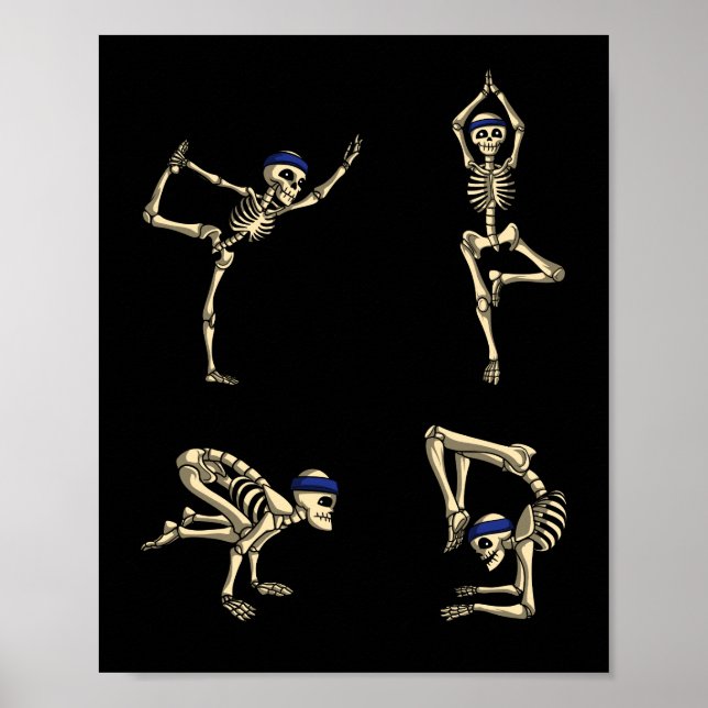 Funny Skeleton Yoga Workout Poses Halloween Poster (Framsidan)
