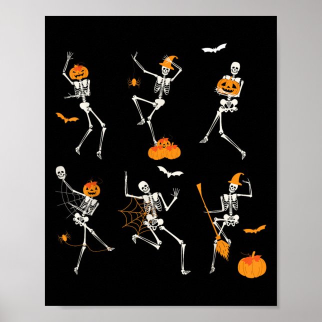 Funny Skeletons Dancing Dance Challenge Halloween Poster (Framsidan)