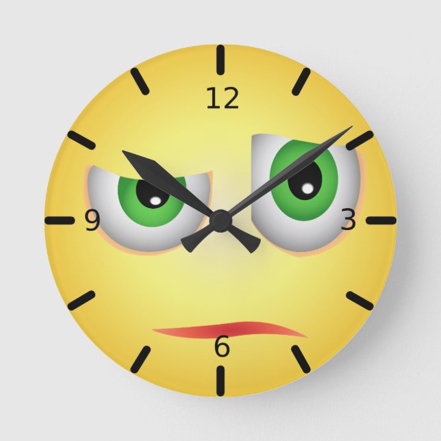 Funny Skeptic Emoji Ansikte Rund Klocka (Framsida)