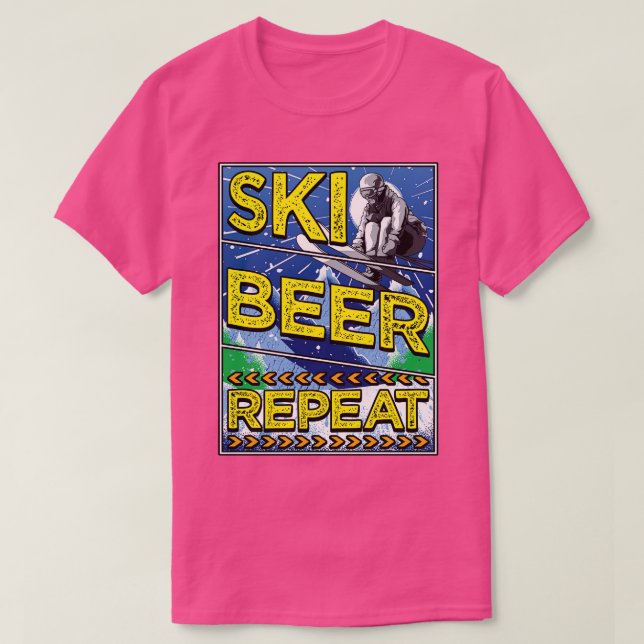 Funny Ski Beer Repeat Skiing Drinking Skiers T Shirt (Design framsida)