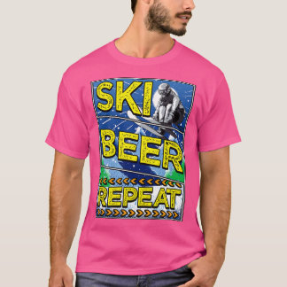 Funny Ski Beer Repeat Skiing Drinking Skiers T Shirt
