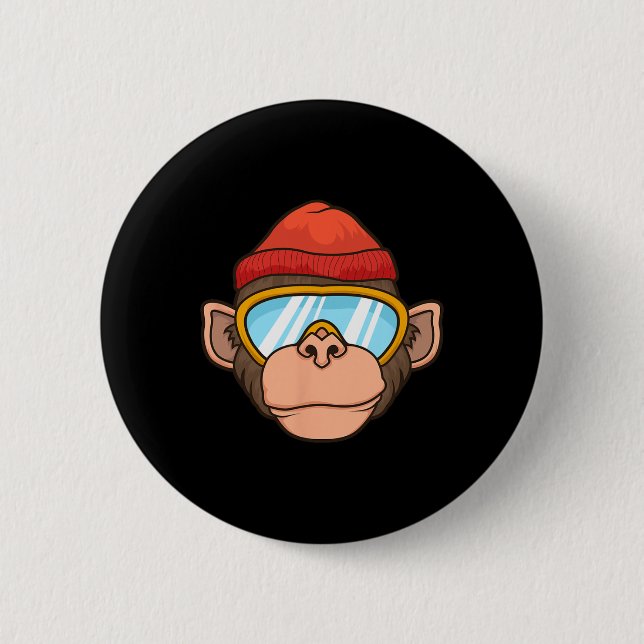 Funny Ski Monkey Goggles Gorilla Skiing Mountain G Knapp (Framsida)