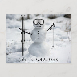 Funny Ski Snowman with Goggles and Winter Vibes   Helg Vykort