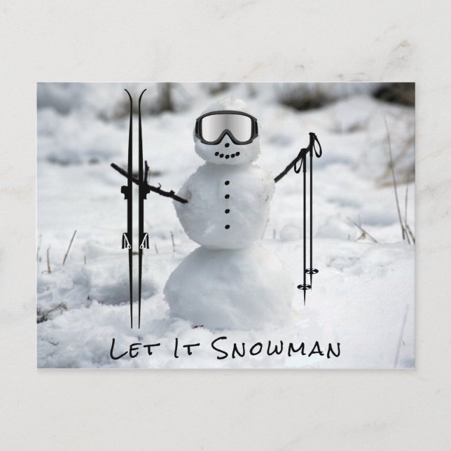 Funny Ski Snowman with Goggles and Winter Vibes   Helg Vykort (Framsida)