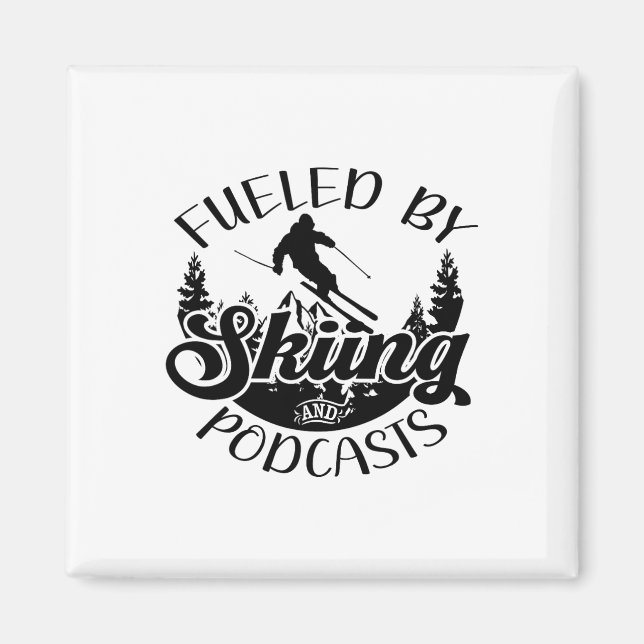 Funny Skier Joke Fueled by Skiing and Podcasts Pun Magnet (Framsidan)