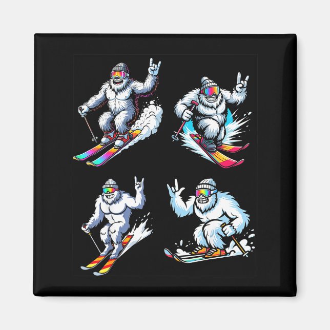 Funny skiing bigfoot ski winter sport snowboarder magnet (Framsidan)