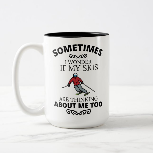 Funny Skiing Joke Quote, Ski Enthusiast Skier Gift Två-Tonad Mugg (Vänster)