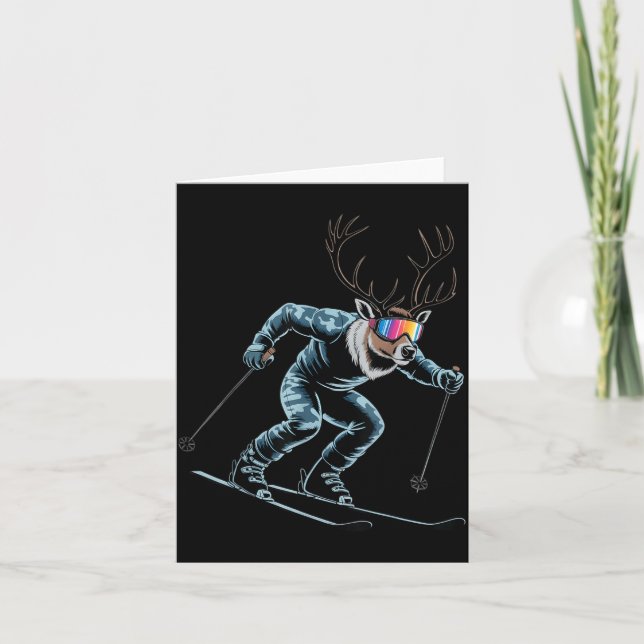 Funny Skiing Reindeer Ski Winter Srt Snowboarder S Kort (Framsida)